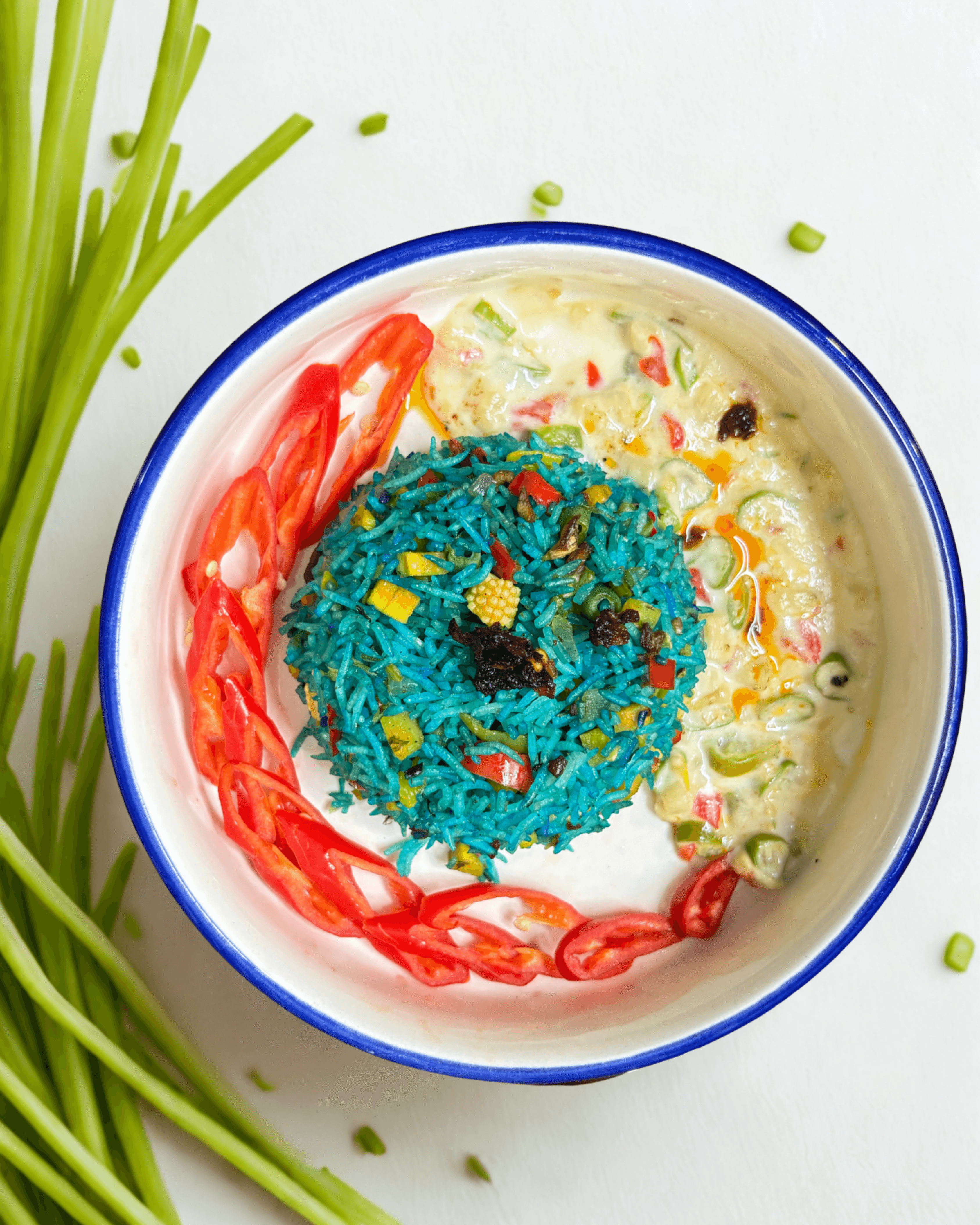 Blue Butter Fried Rice with Ema Datshi